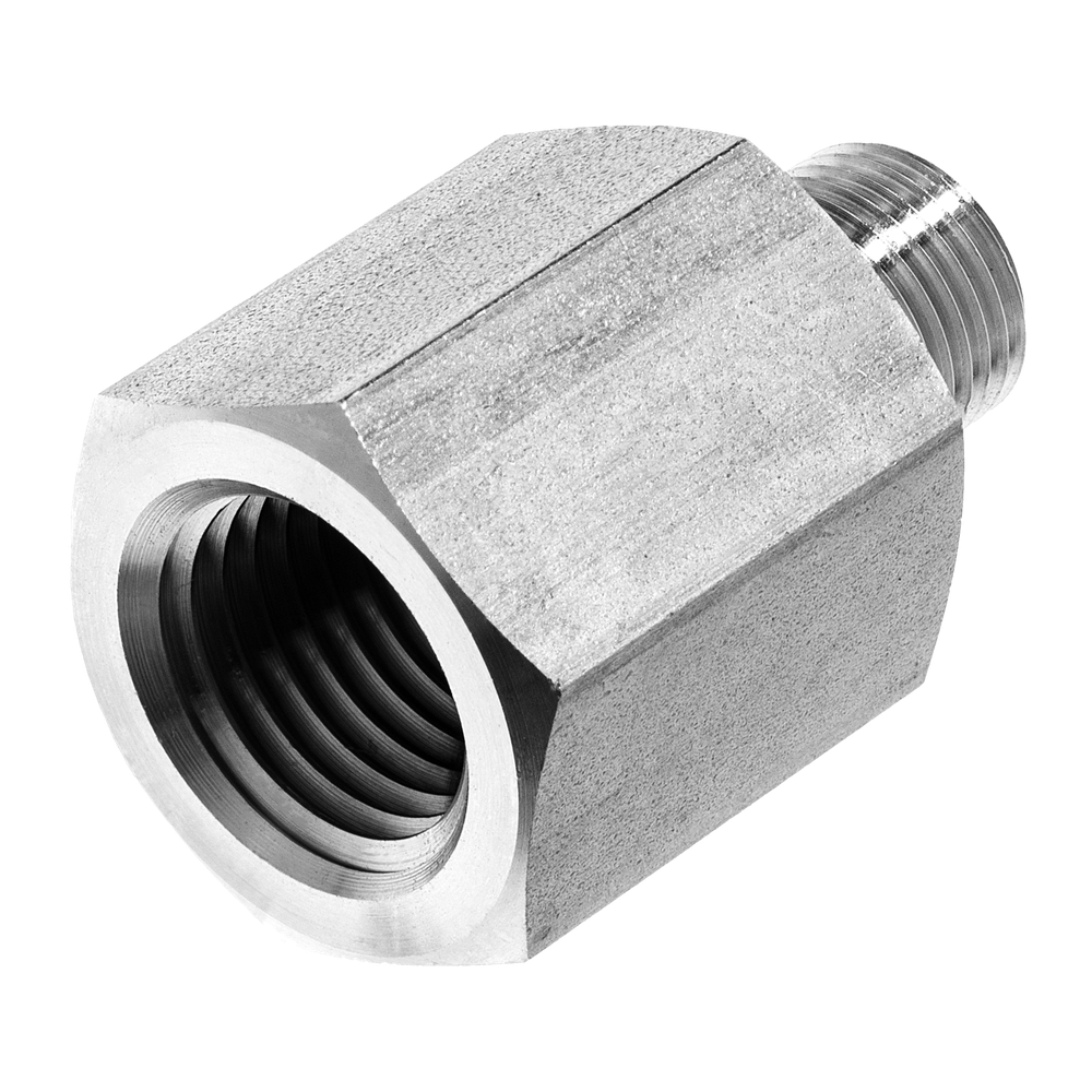 3/8" FPT x 1/4" MPT steel adapter, 5,000 PSI