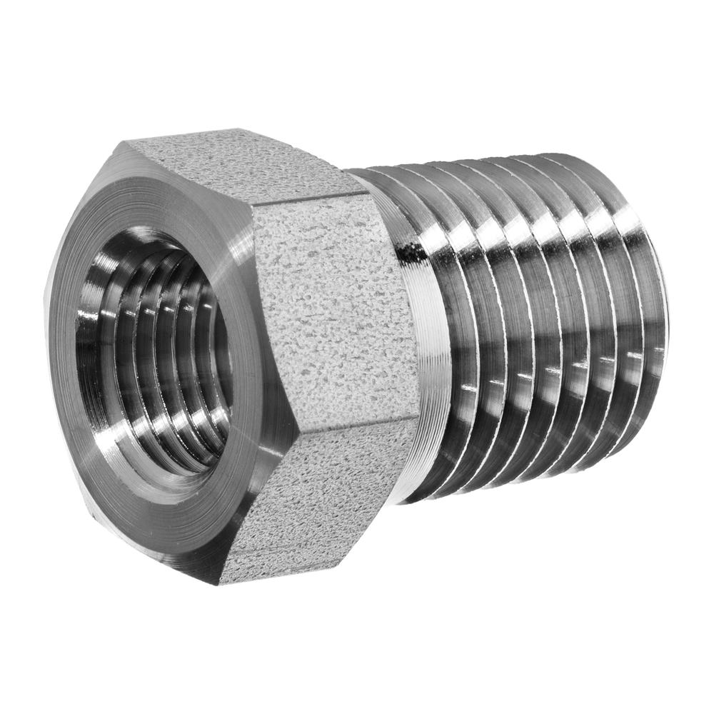 3/8" MPT x 1/4" FPT steel bushing, 5,000 PSI