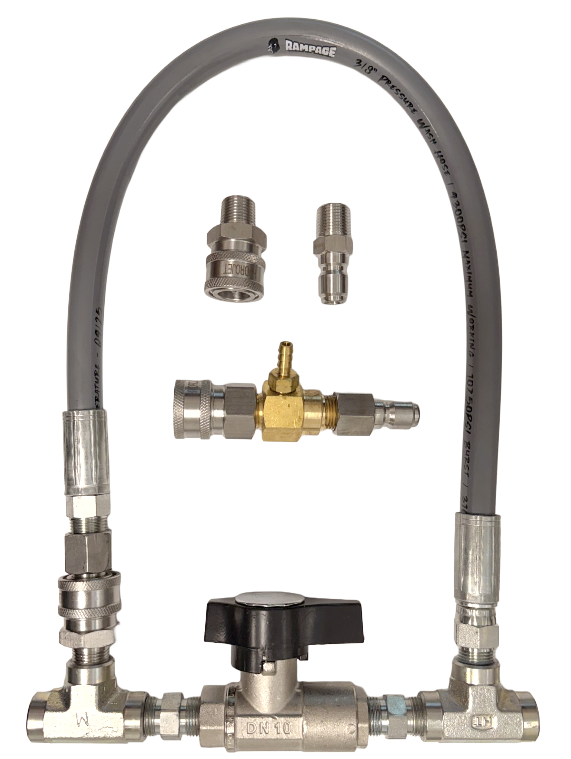 Downstream Injector Bypass Kit with valve, whip hose, and injector assembly
