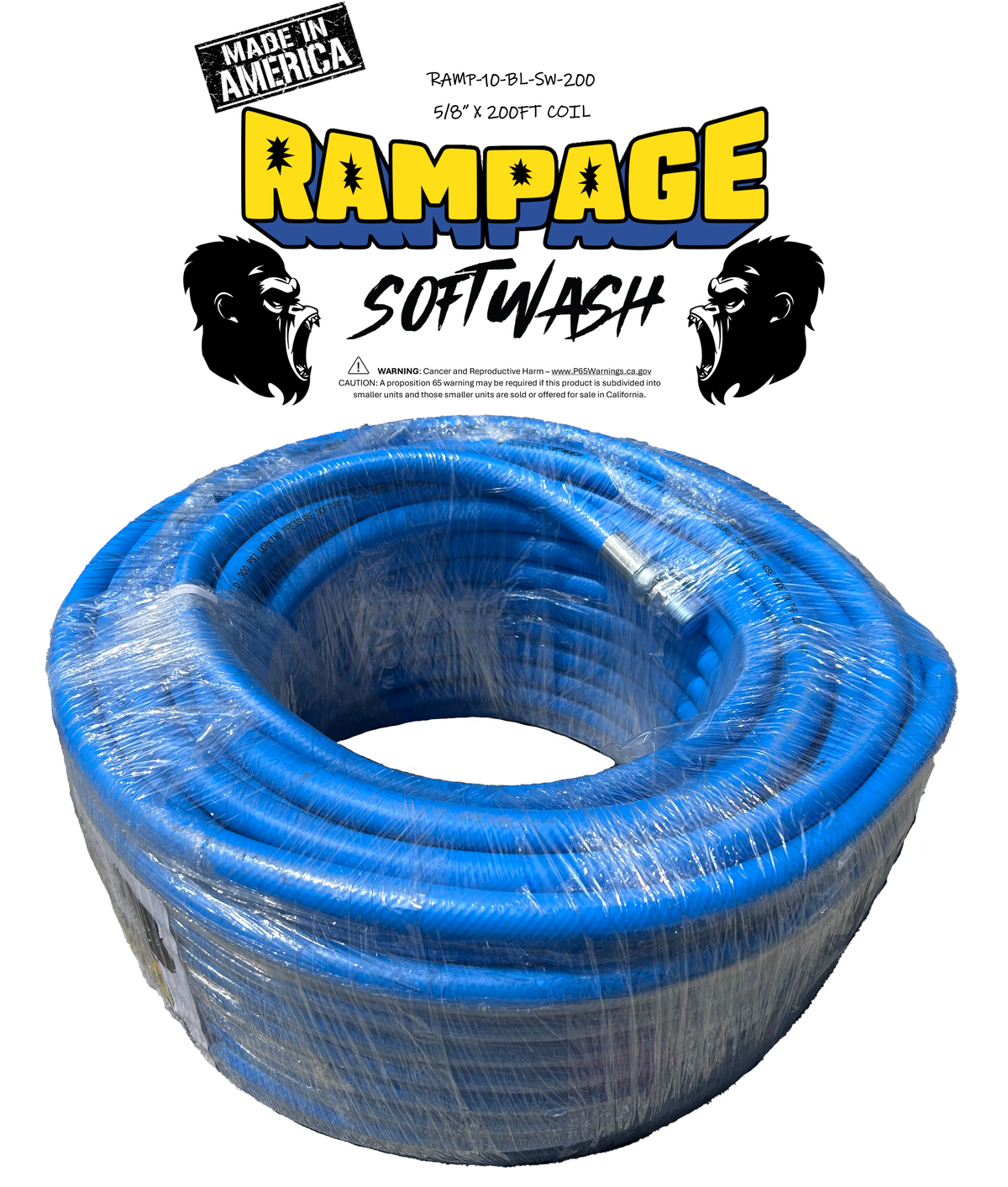 Rampage blue 5/8-inch 200-foot softwash hose with crimped ends