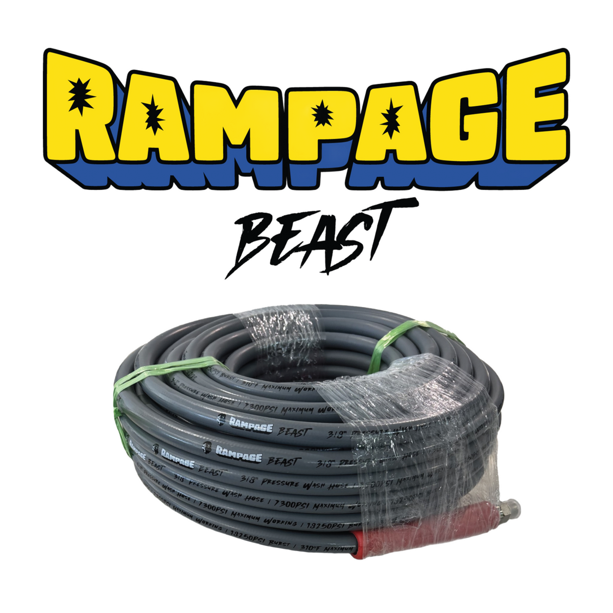 Rampage Beast Pressure Washer Hose — 1/2" x 100 ft, 6,200 PSI