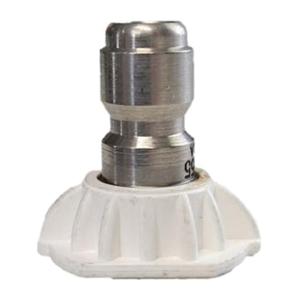 White 40 degree pressure washer nozzle tip, quick-connect plug view