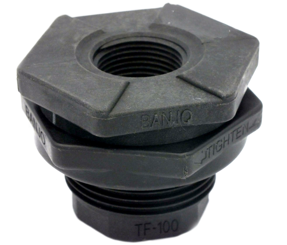 Banjo black polypropylene bulkhead tank fitting with gasket