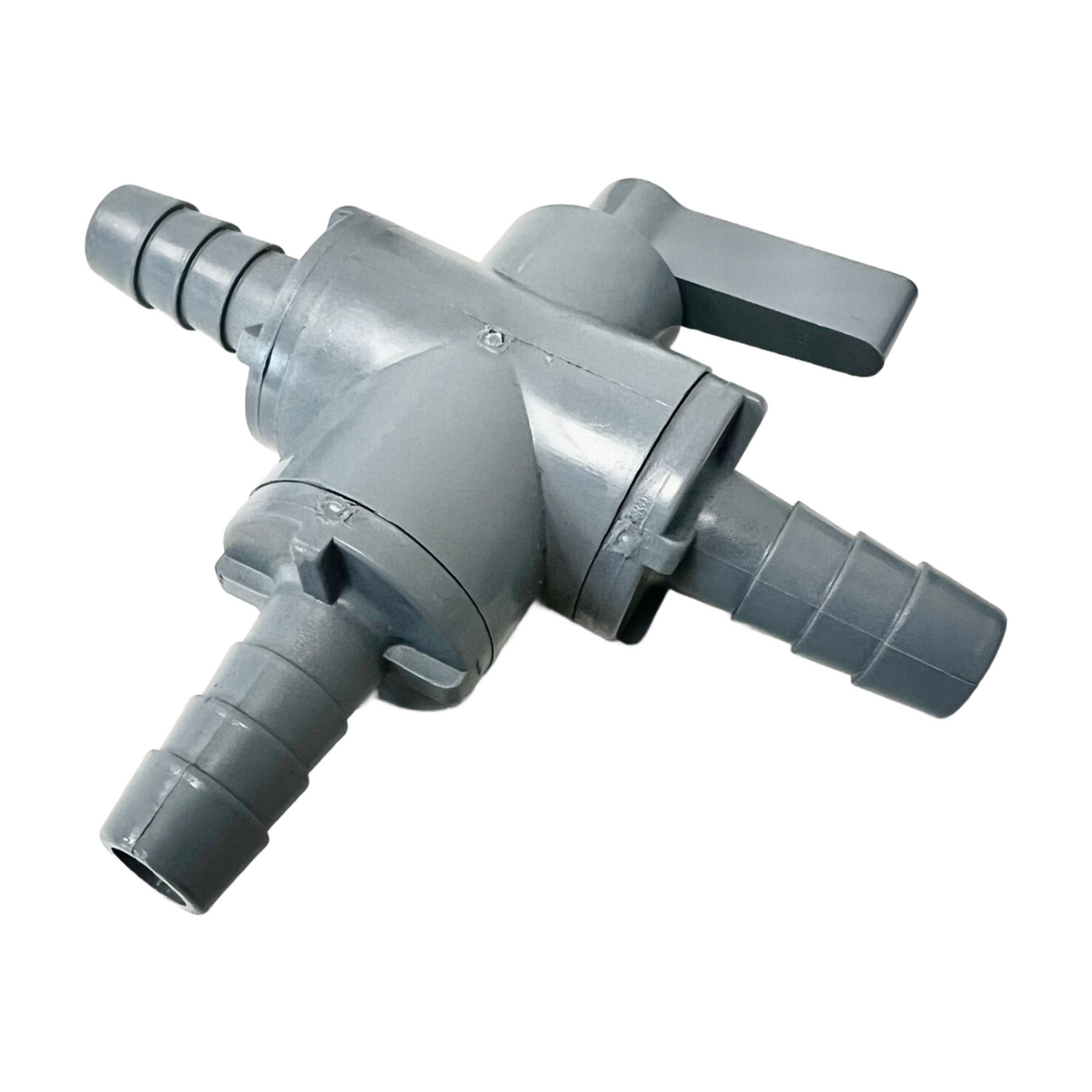 Series 326 three-way PVC valve with 3/8-inch hose barbs